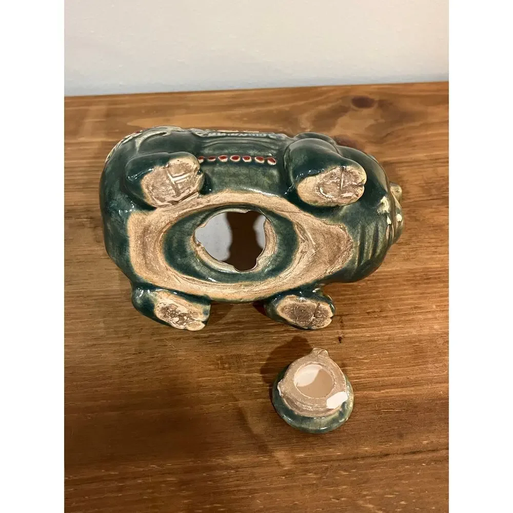 Gump’s Ceramic Piggy Bank Green Celadon Double‎ Happiness Asian Decor